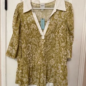 Maeve Yellow Peplum Blouse with 3/4 Sleeves